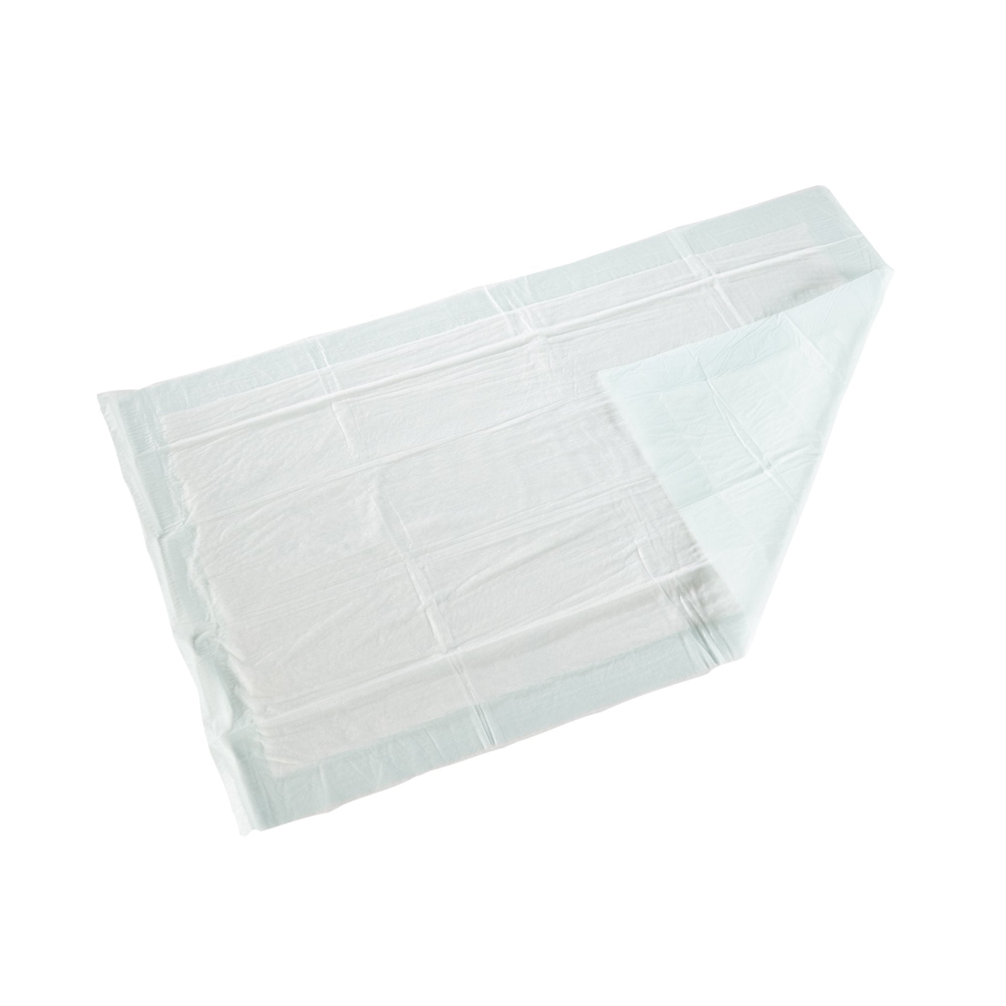 McKesson Super moderate absorbency disposable underpads in multiple sizes with green poly backsheet