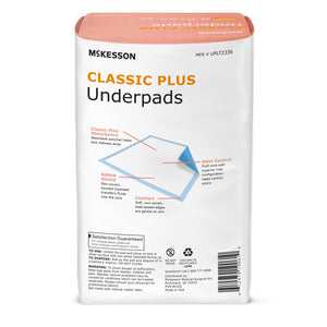 McKesson Classic Plus light absorbency 23 x 36 inch disposable underpads with blue poly backsheet