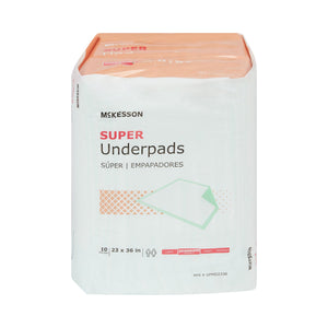 McKesson Super moderate absorbency disposable underpads in multiple sizes with green poly backsheet