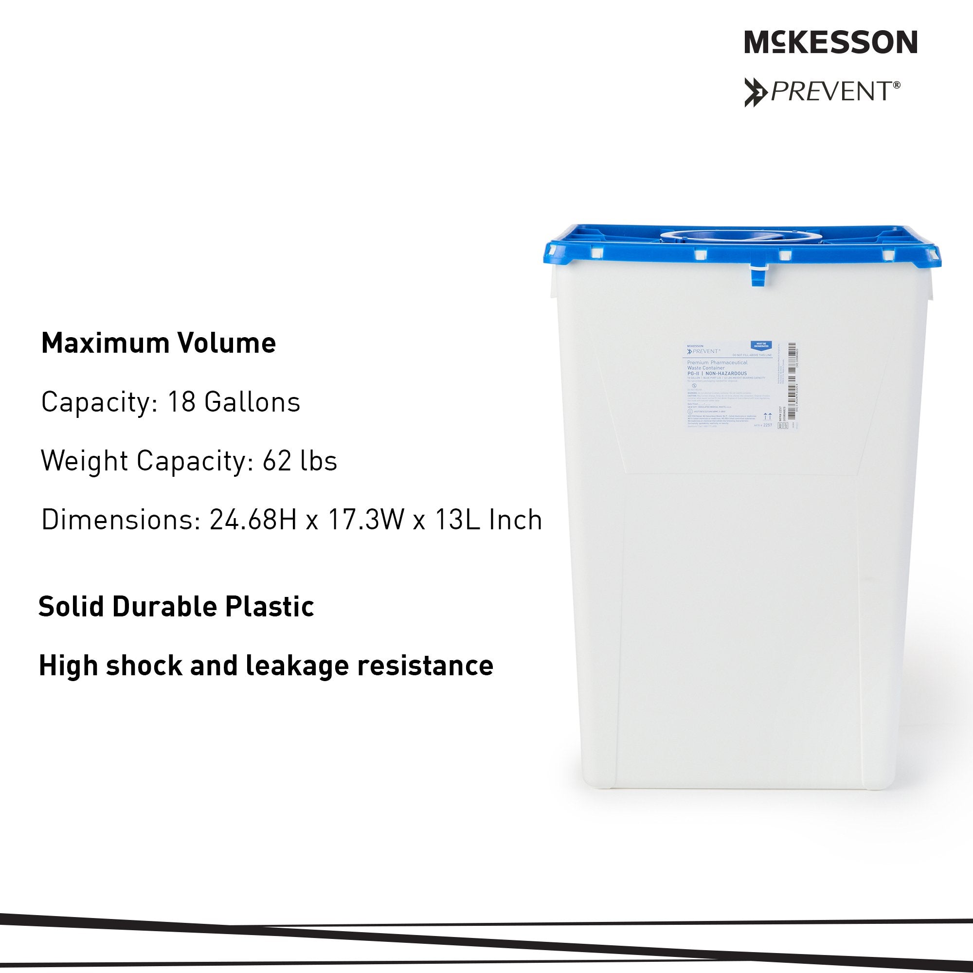 McKesson Prevent® 18 Gallon Pharmaceutical Waste Container – White/Blue