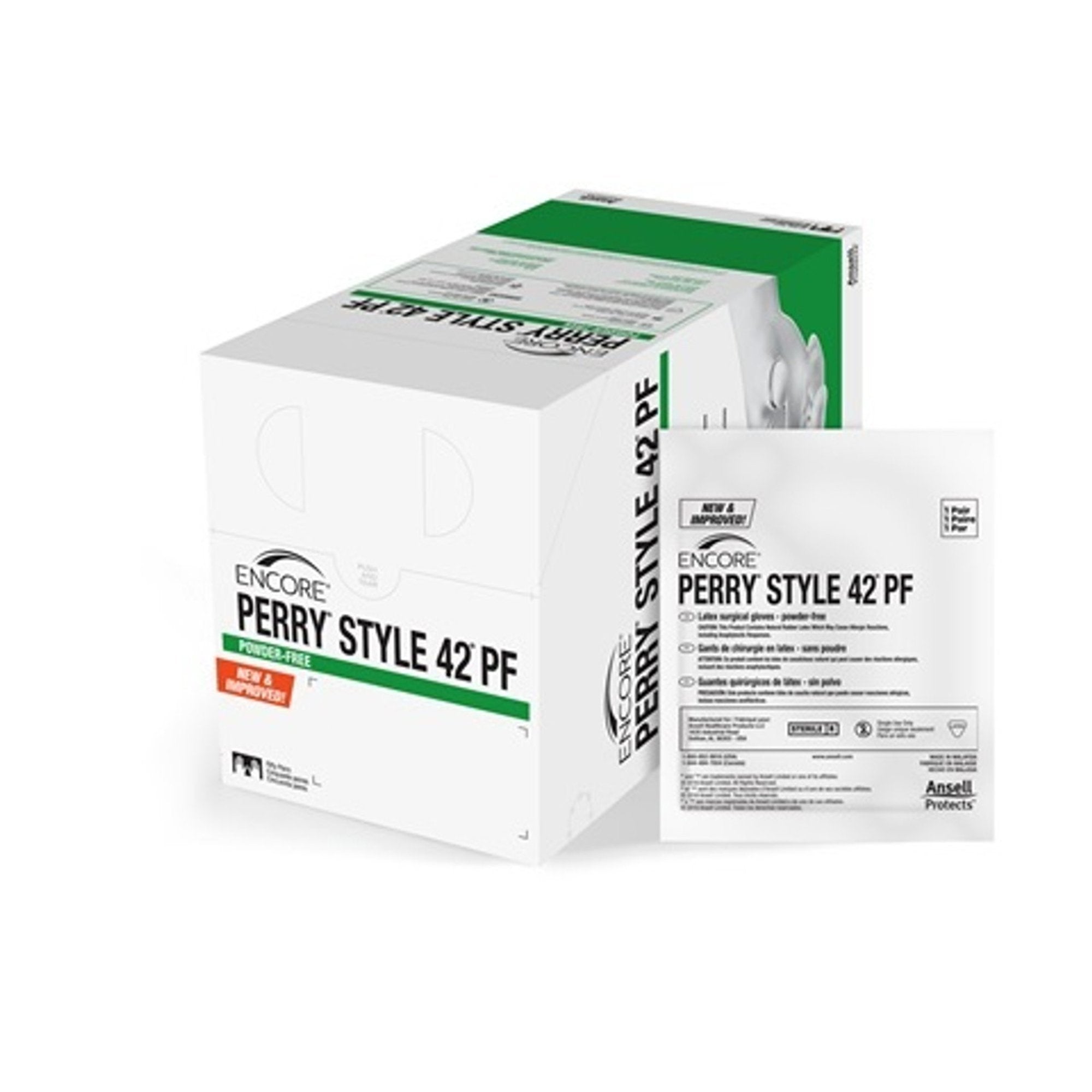 ENCORE Perry Style 42 PF natural latex sterile surgical gloves, powder-free, micro-textured