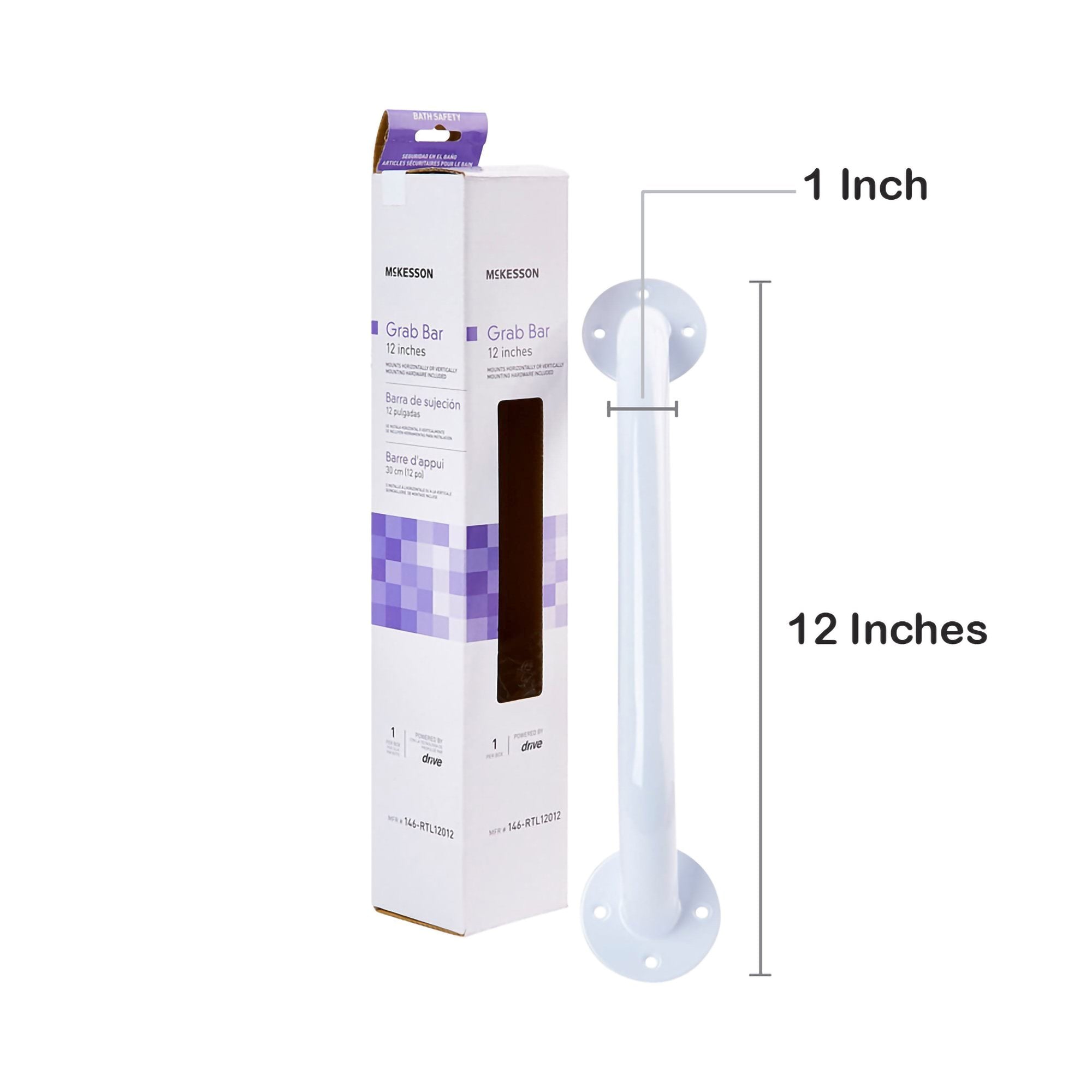 McKesson white steel wall grab bar in multiple lengths for bathroom safety and support