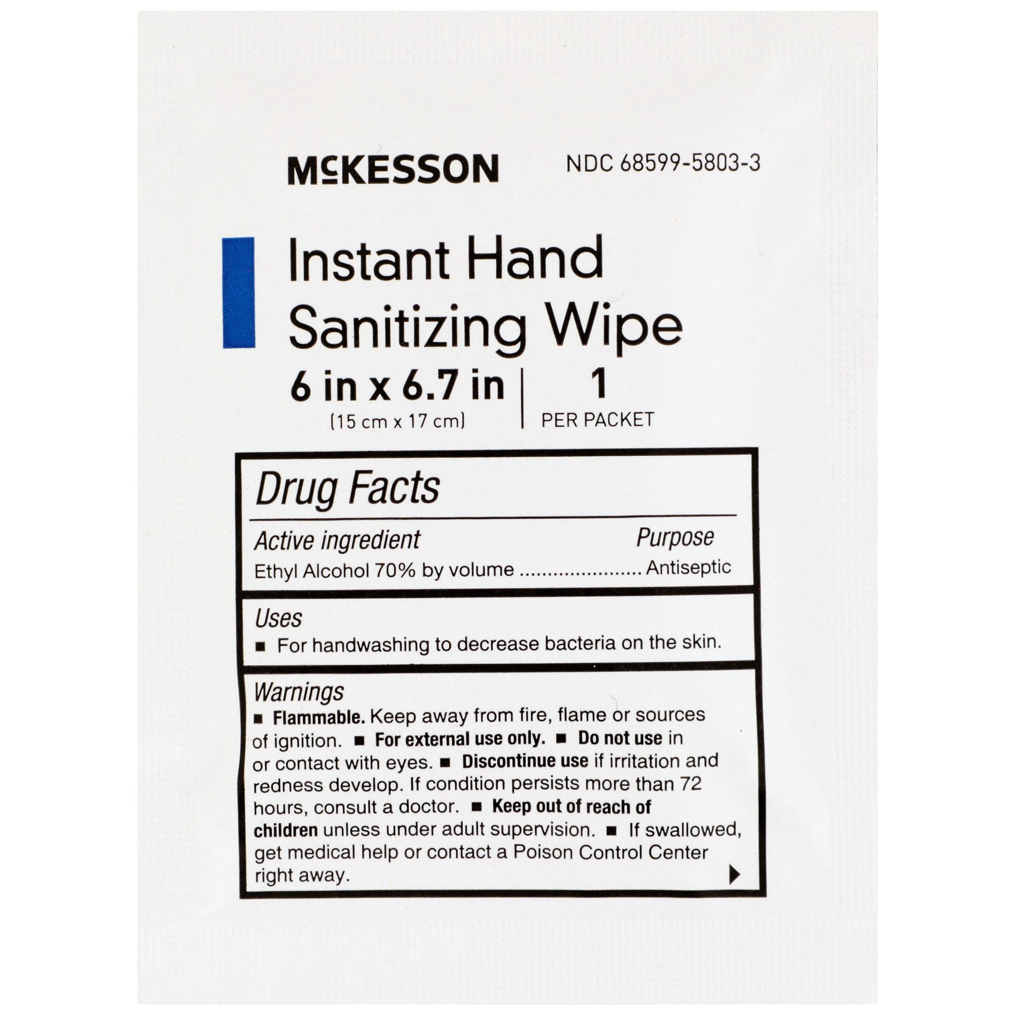 McKesson Hand Sanitizing Wipes 70% Ethyl Alcohol Individually Wrapped