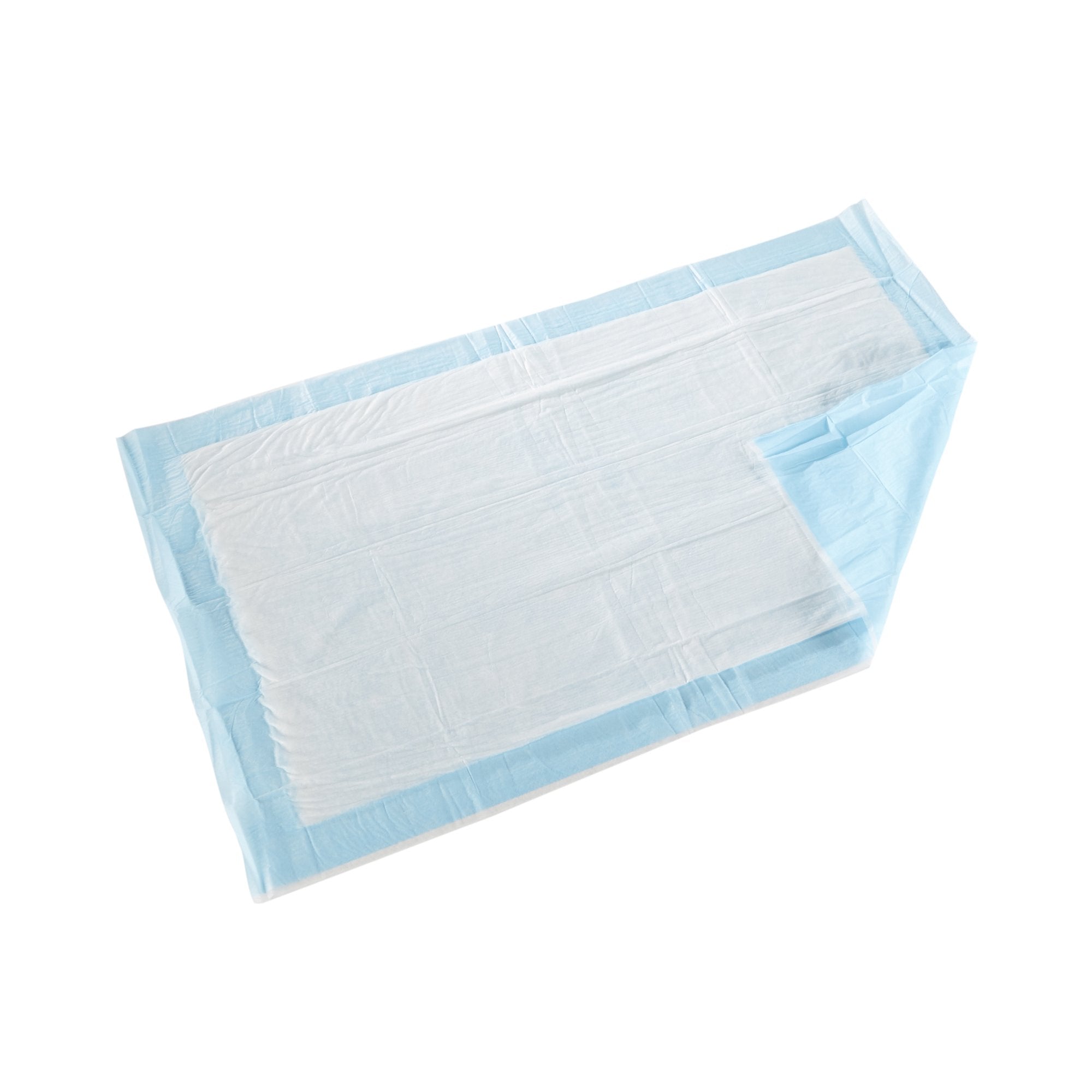 McKesson Classic Plus light absorbency 23 x 36 inch disposable underpads with blue poly backsheet