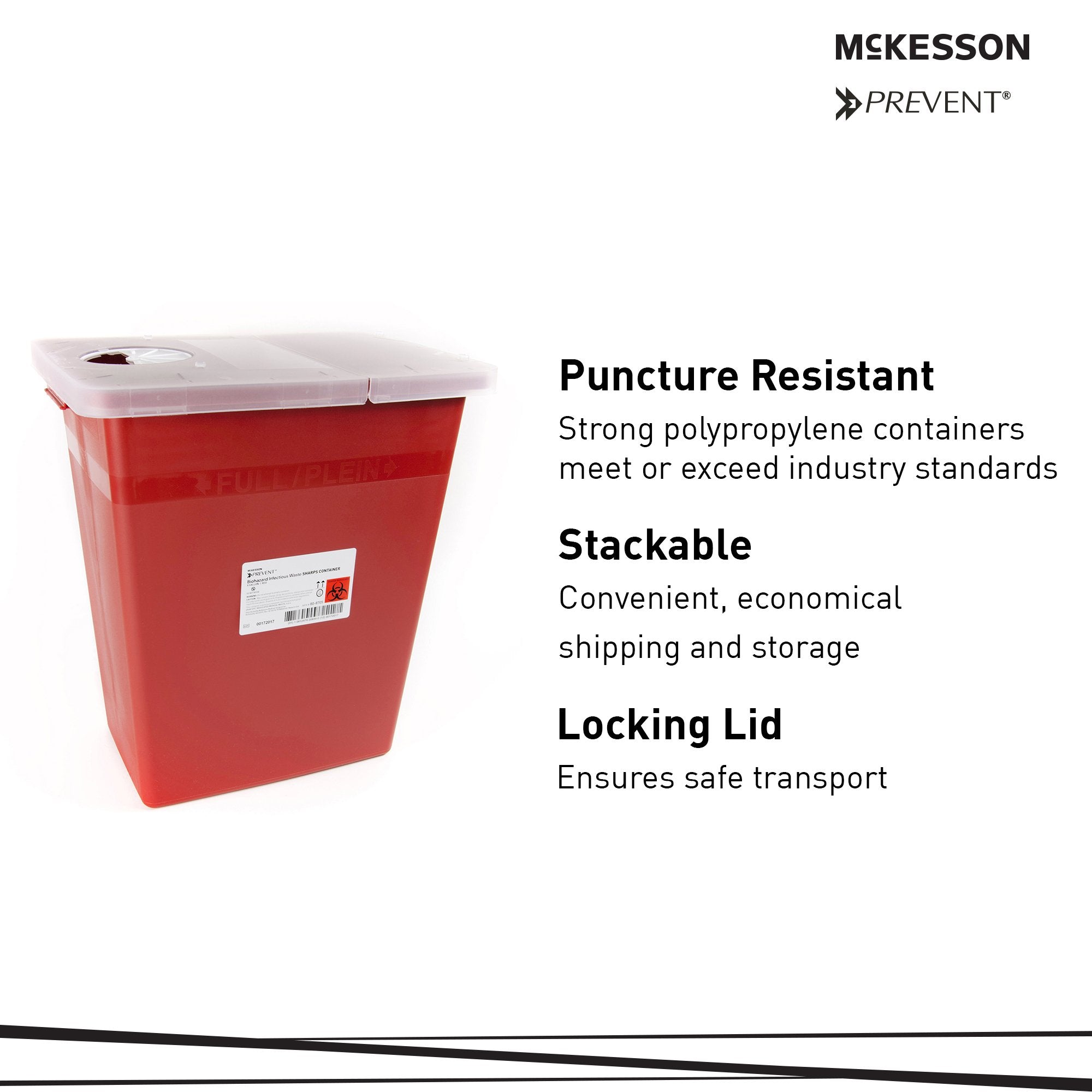 McKesson Prevent® 8 Gallon Sharps Container – Red, Locking Lid