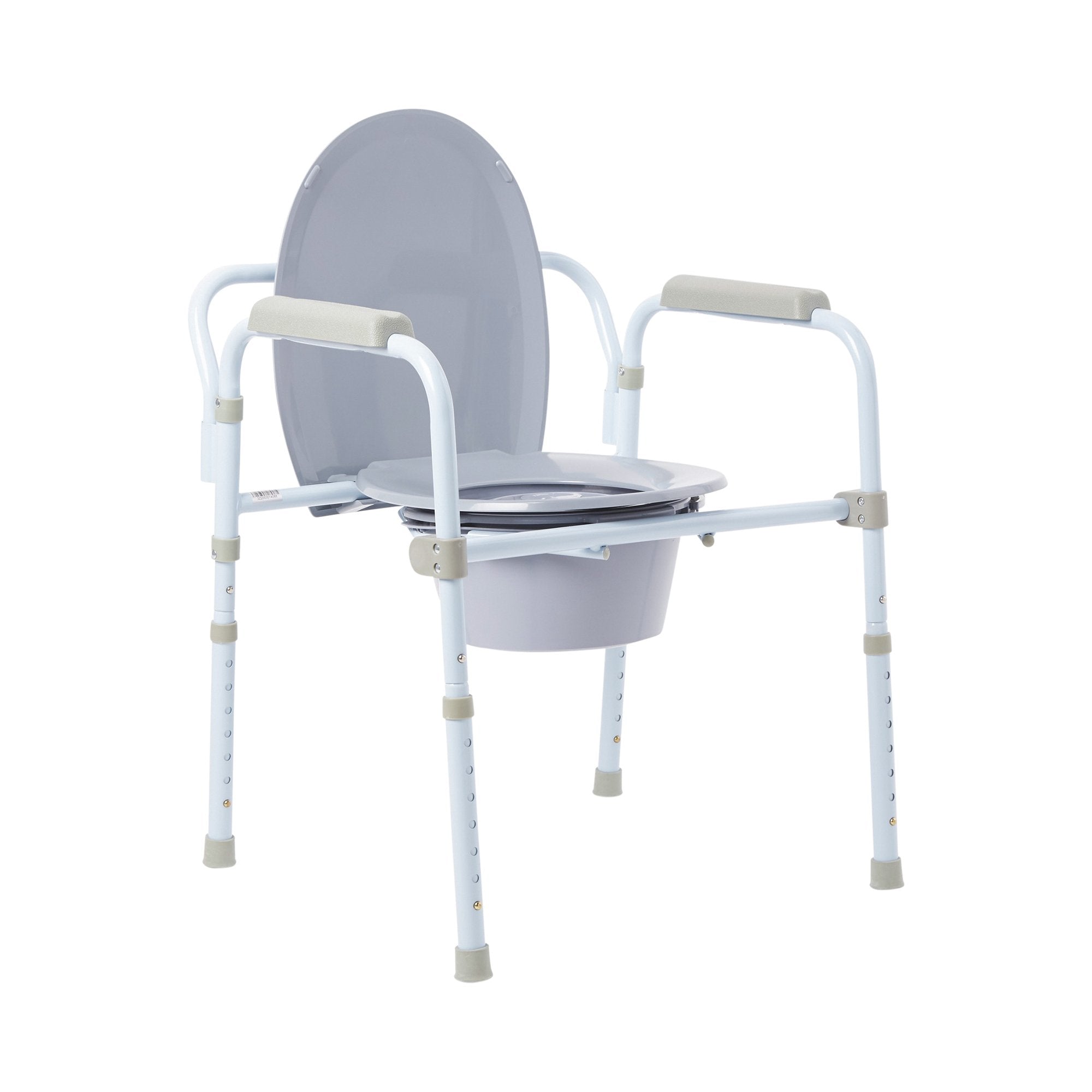 McKesson folding fixed-arm steel commode chair, adjustable height
