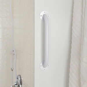 McKesson white steel wall grab bar in multiple lengths for bathroom safety and support