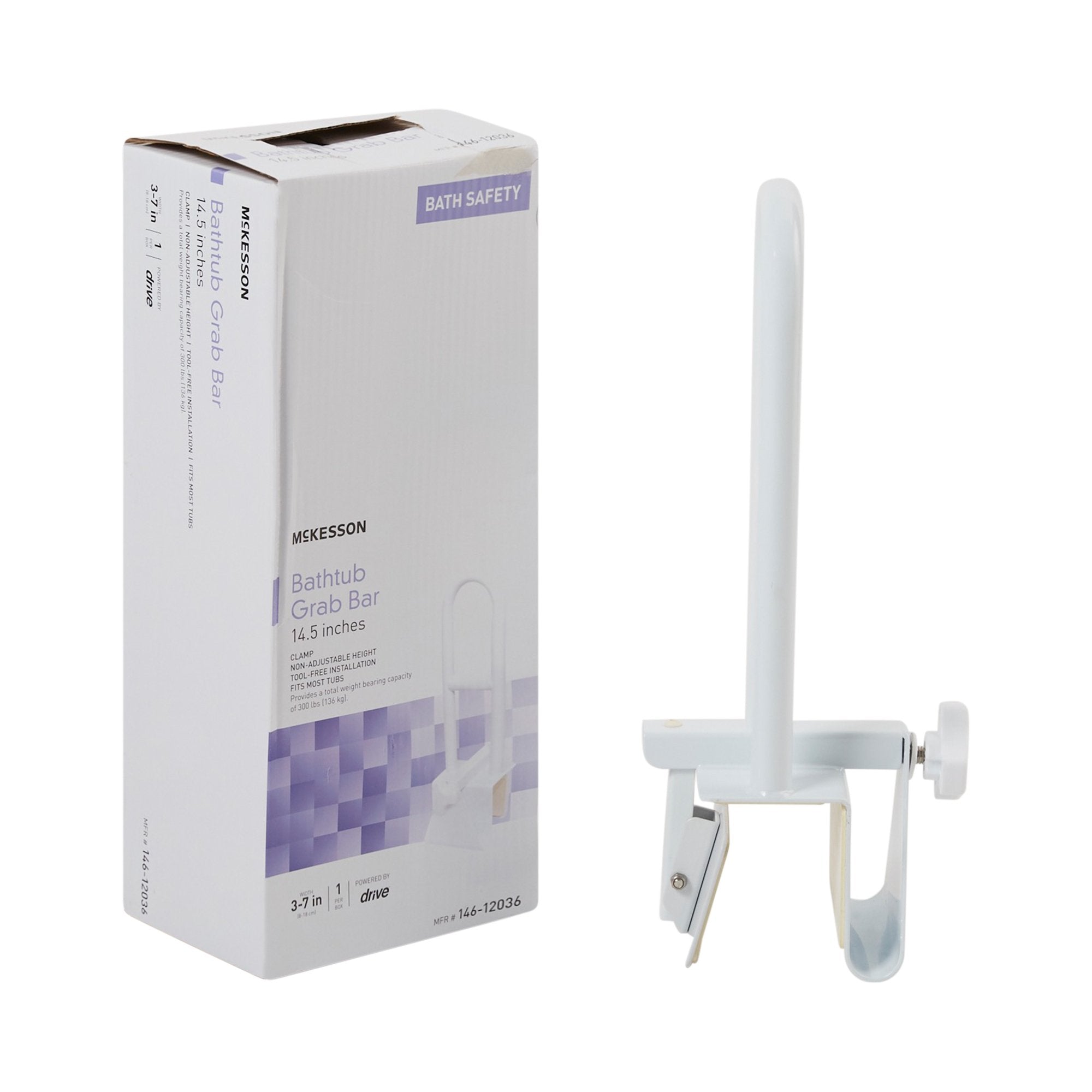 McKesson clamp-on white steel bathtub grab bar 14.5 inch for bathroom safety