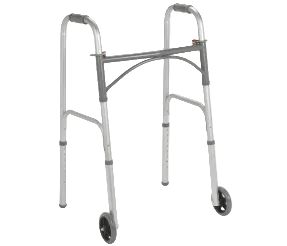 Silver walker with wheels on a white background