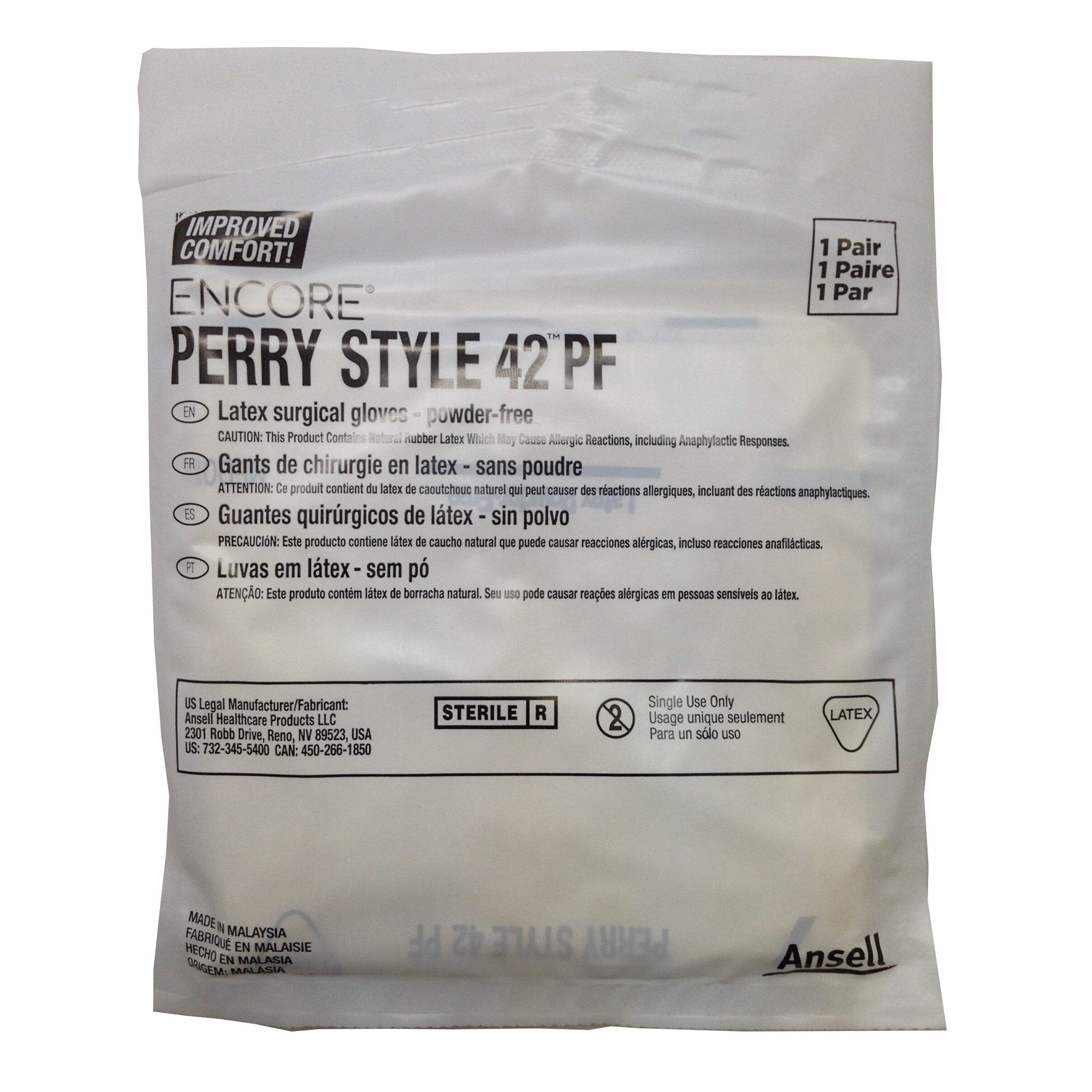 ENCORE Perry Style 42 PF natural latex sterile surgical gloves, powder-free, micro-textured