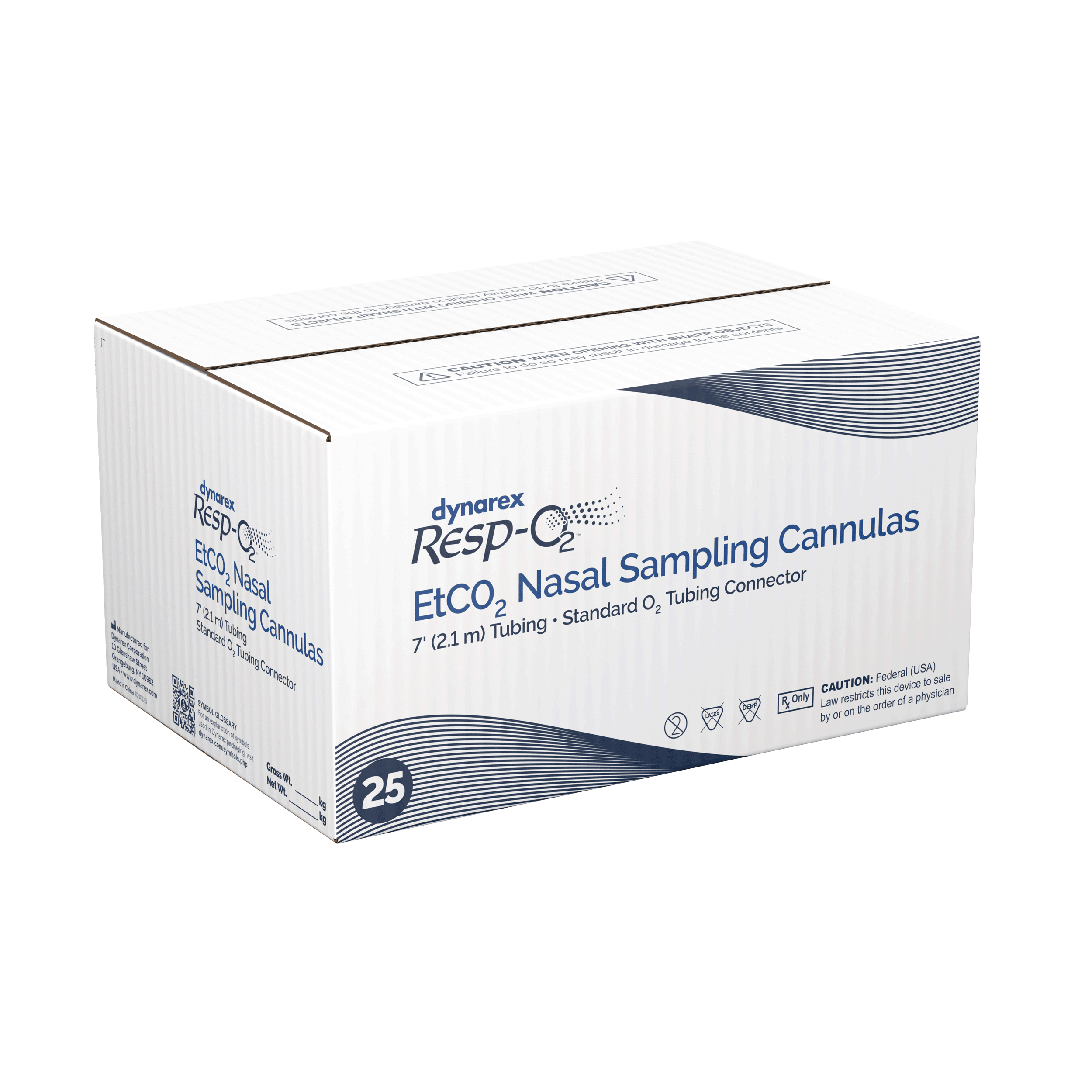 EtCO2 Nasal Sampling Cannula - 7ft (2.1m) Tubing w/ Male Luer Connector and Standard O2 Tubing Connector