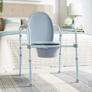 McKesson folding fixed-arm steel commode chair, adjustable height