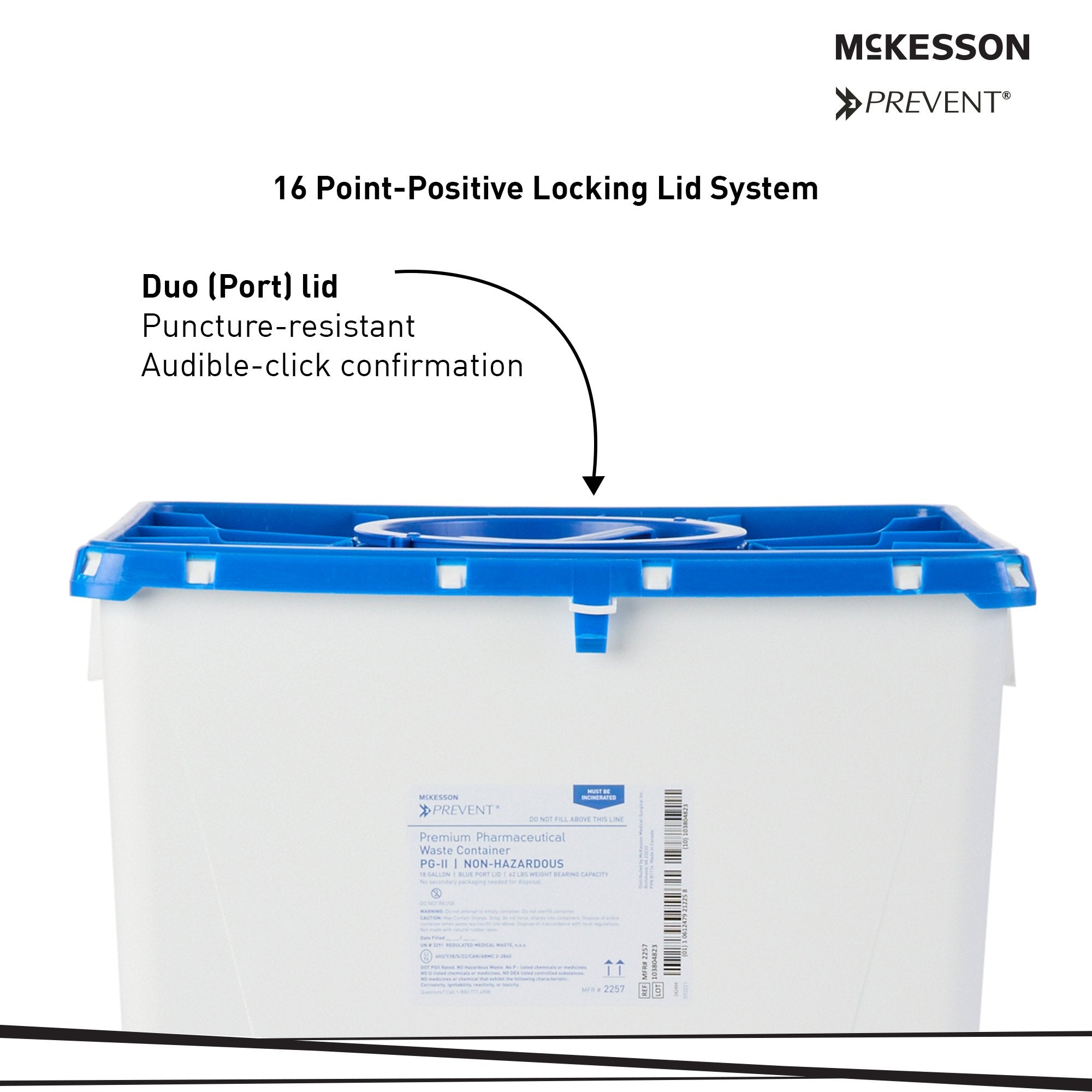 McKesson Prevent® 18 Gallon Pharmaceutical Waste Container – White/Blue