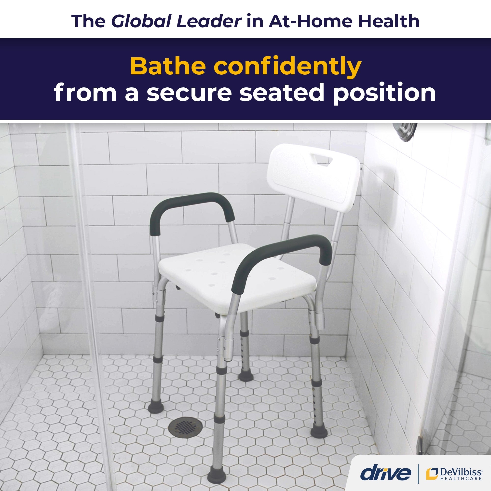 drive shower chair with backrest and removable padded arms, aluminum frame