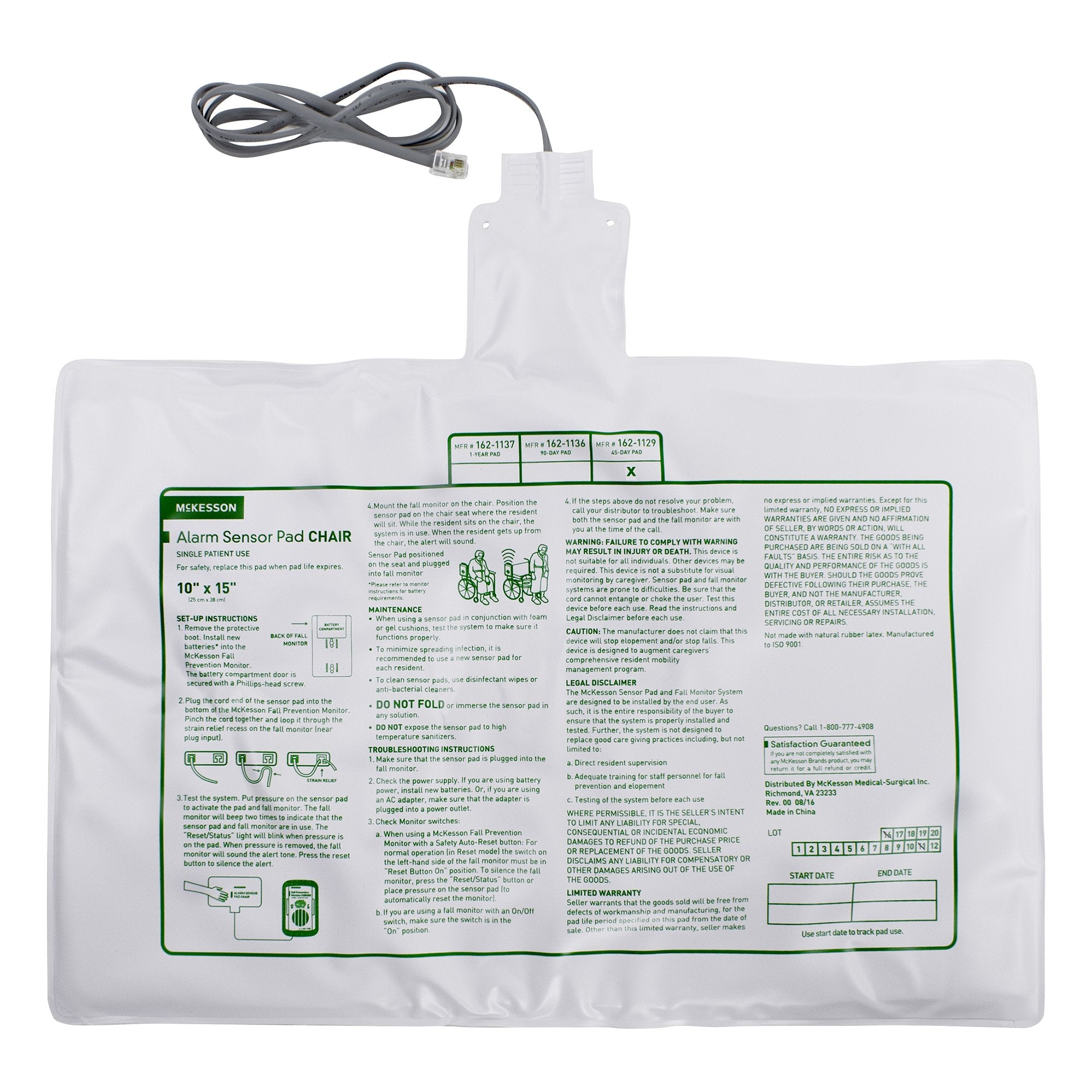 McKesson Chair Alarm Sensor Pad — 10 x 15 Inch