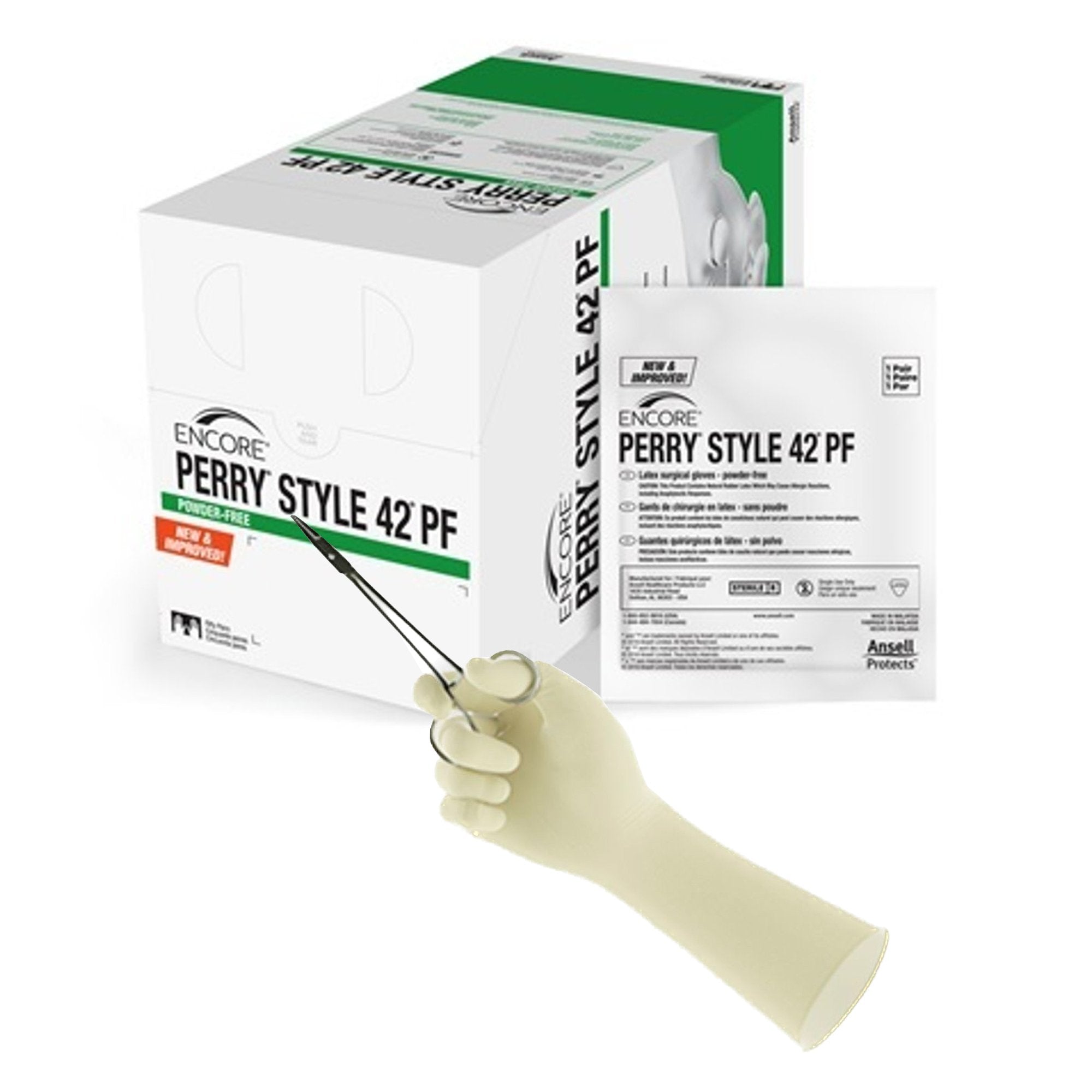 ENCORE Perry Style 42 PF natural latex sterile surgical gloves, powder-free, micro-textured
