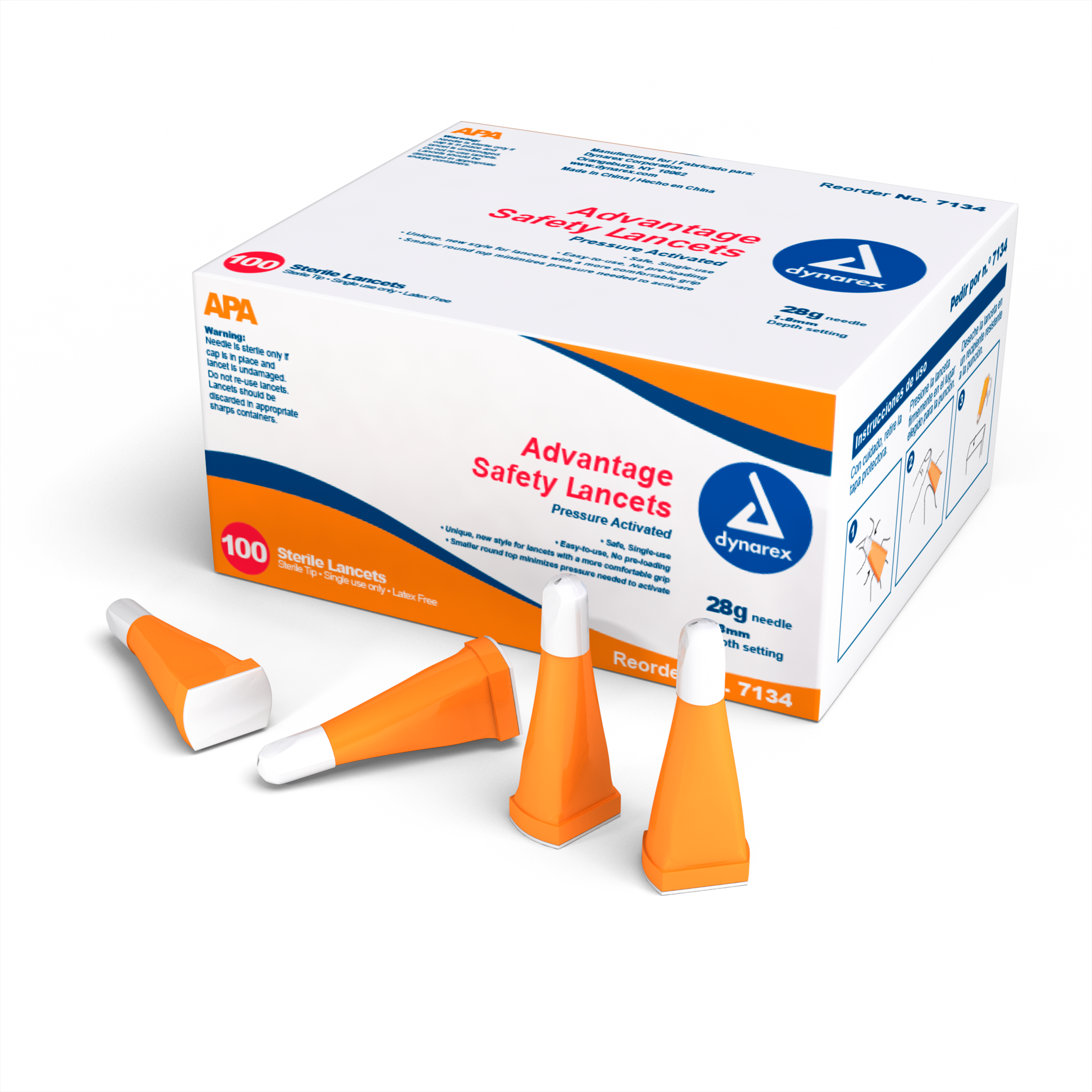 Advantage Pressure Activated Safety Lancets - Sterile, 28G, 1.8 mm, 10/100/cs
