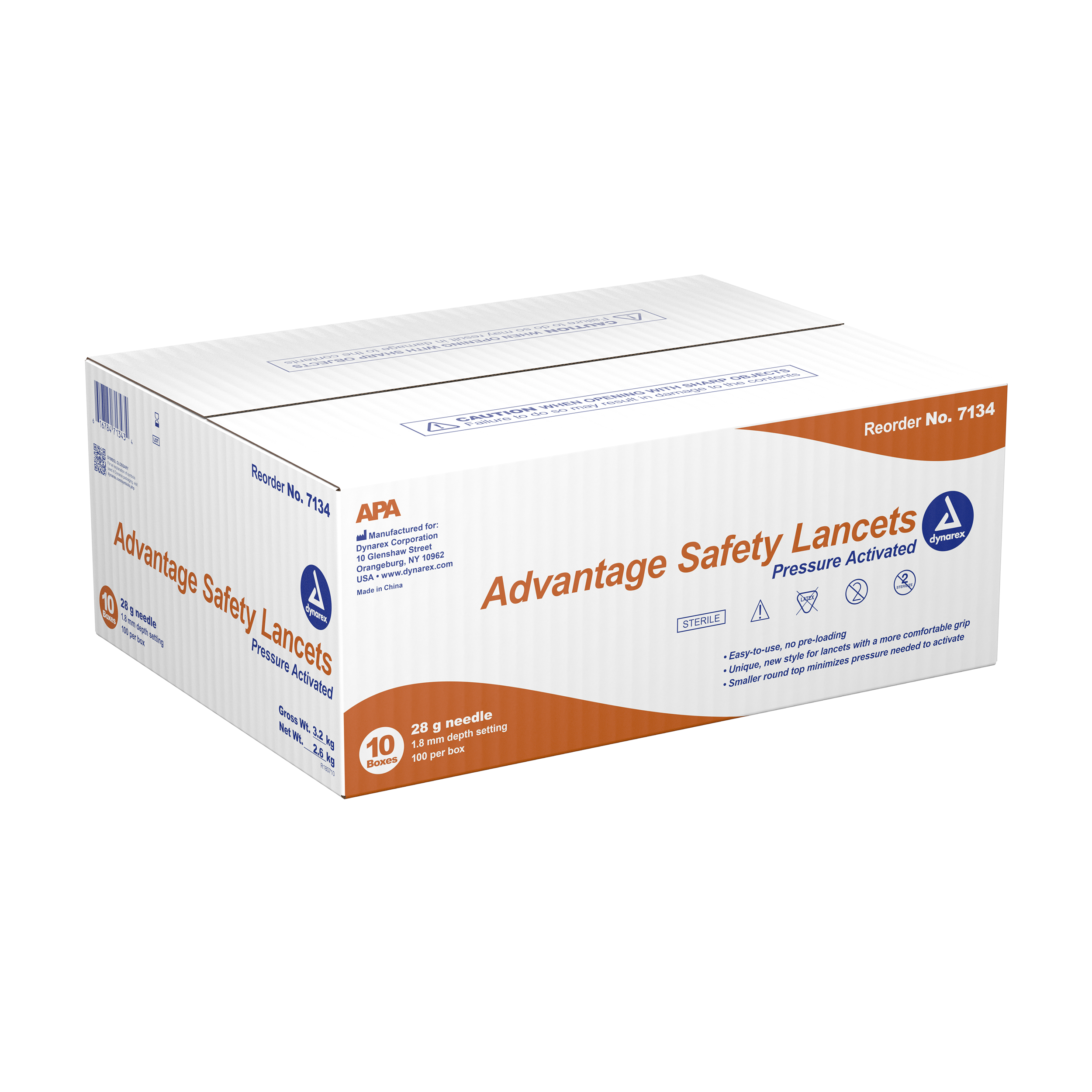 Advantage Pressure Activated Safety Lancets - Sterile, 28G, 1.8 mm, 10/100/cs