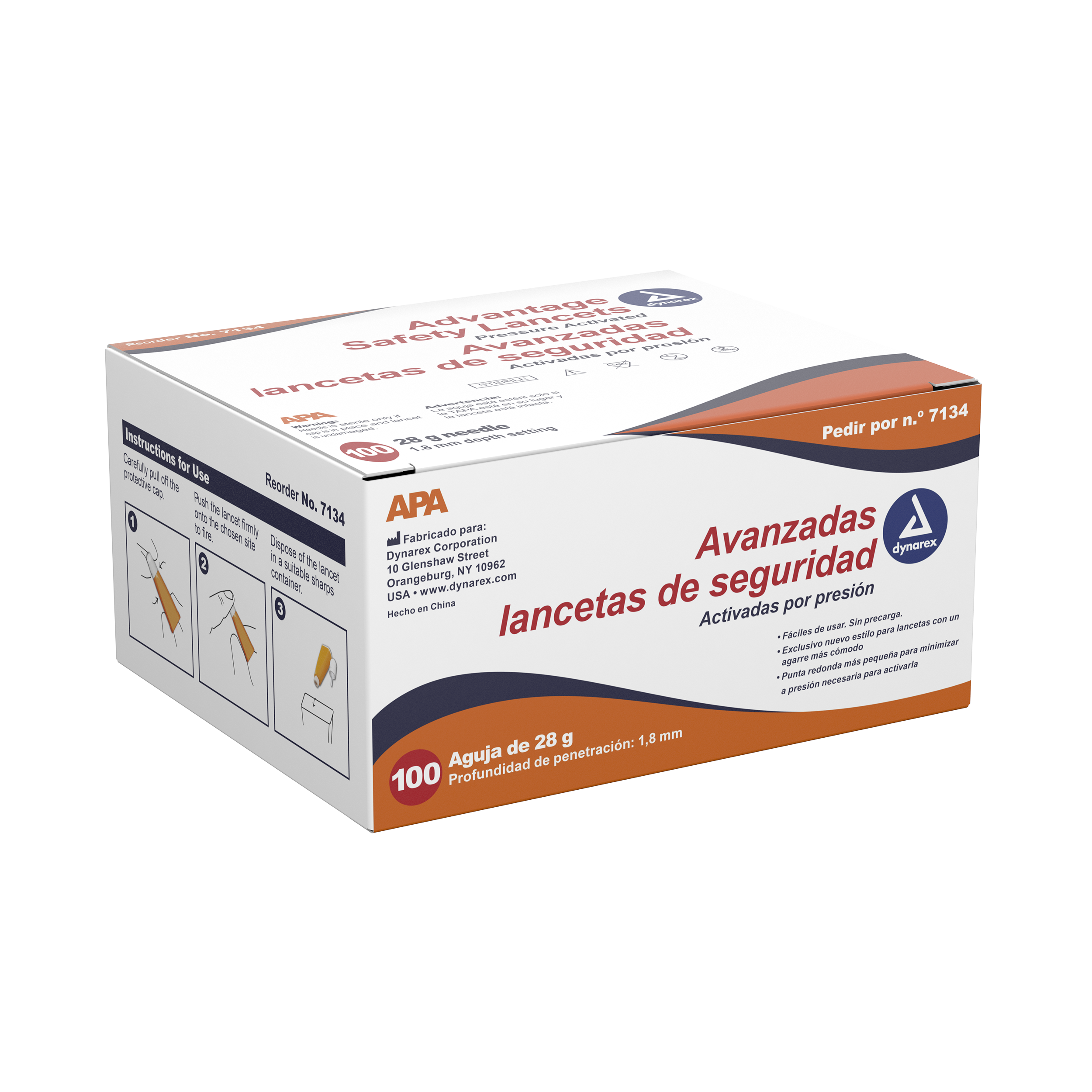 Advantage Pressure Activated Safety Lancets - Sterile, 28G, 1.8 mm, 10/100/cs
